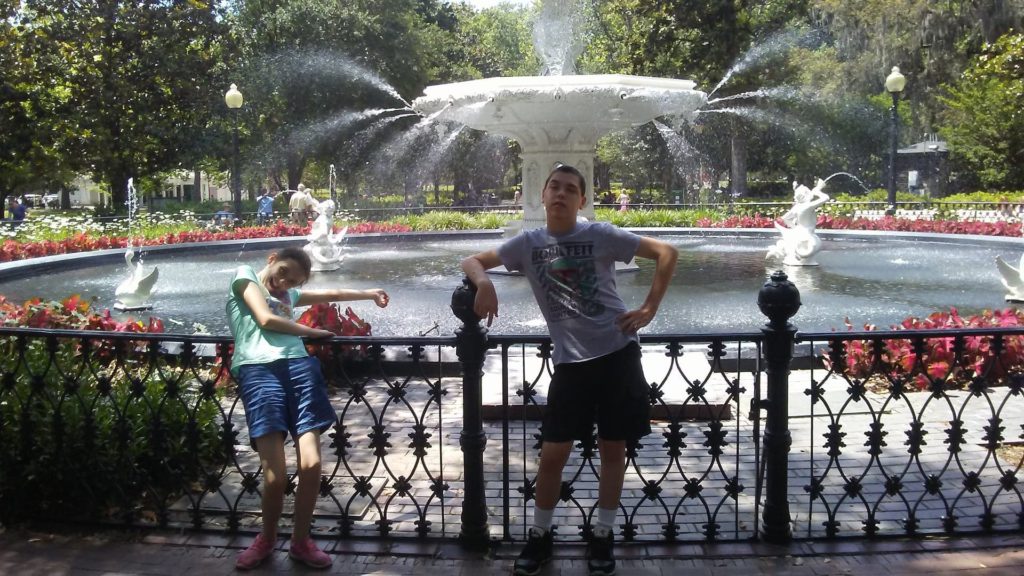 silly picture in front of forsyth fountain