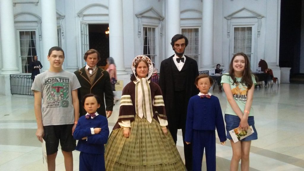 Joshua and Katie with Lincoln family wax figures