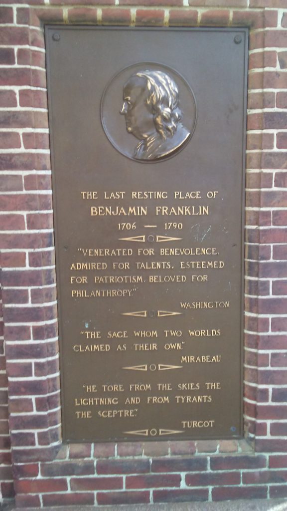 plaque near Benjamin Franklin grave